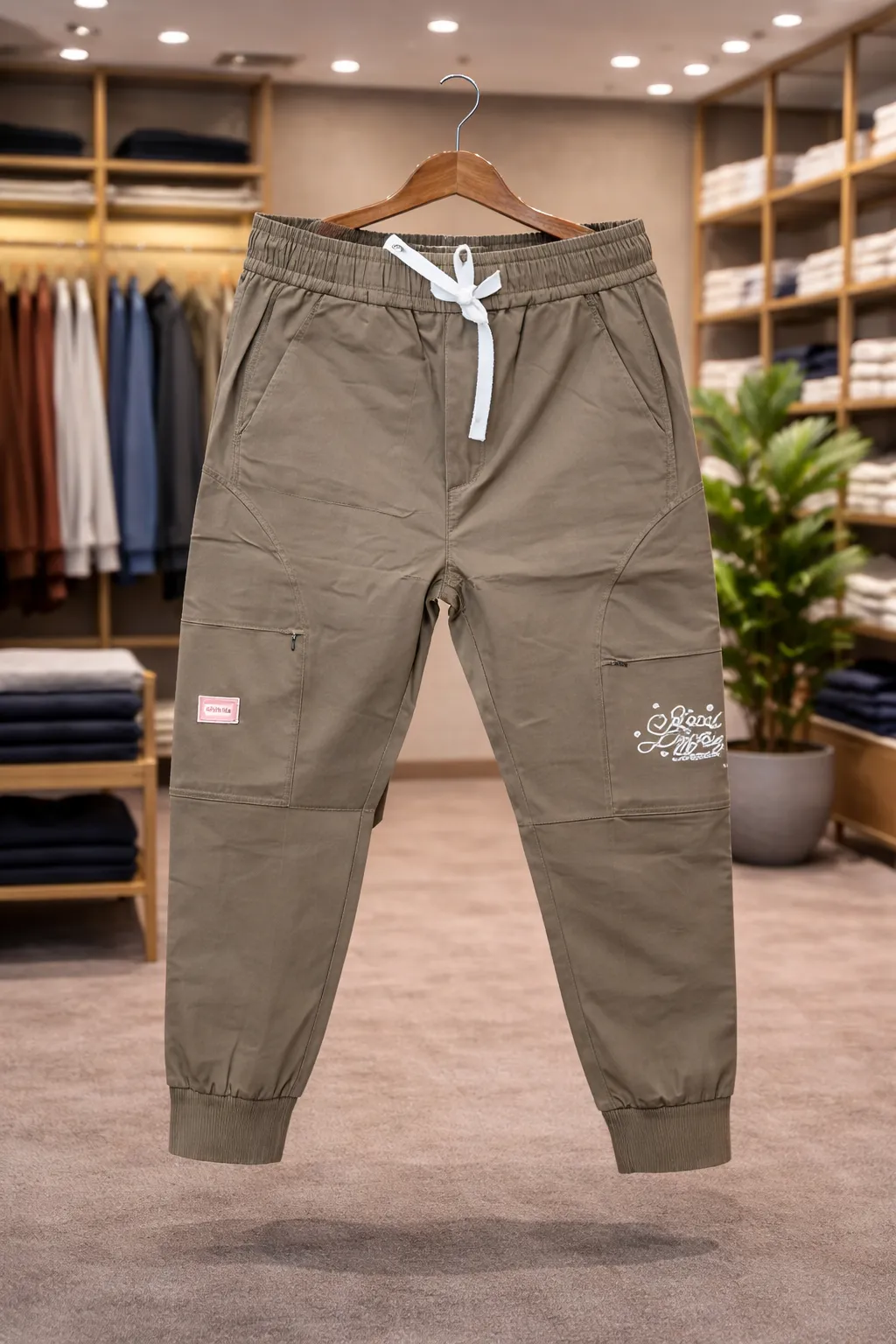 Men's Olive Brown Paneled Cargo Joggers
